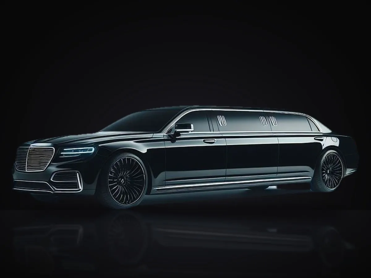 Black stretch limousine in a studio