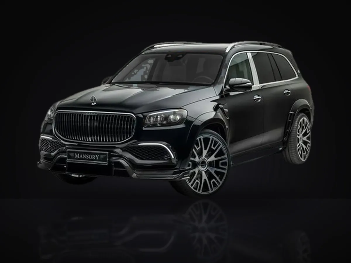 Black Mercedes-Benz GLS luxury SUV in a studio
